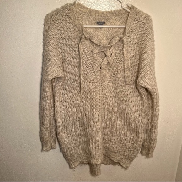Aerie Oversized Lace-Up Pullover Sweater Tunic - Picture 3 of 13